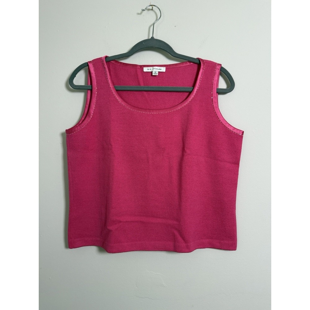 Vtg St. John Pink Beaded Knit Tank Top Size M Preppy Business Casual Resort